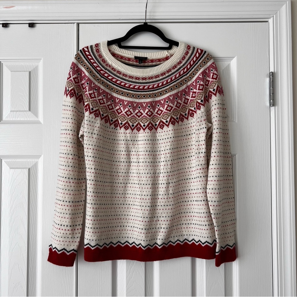 Talbots Red and Cream Patterned Sweater - Picture 3 of 10
